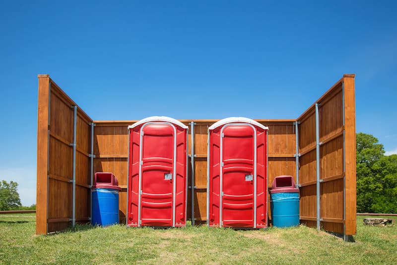 Short-term porta potty units staged for delivery in Marion, Arkansas